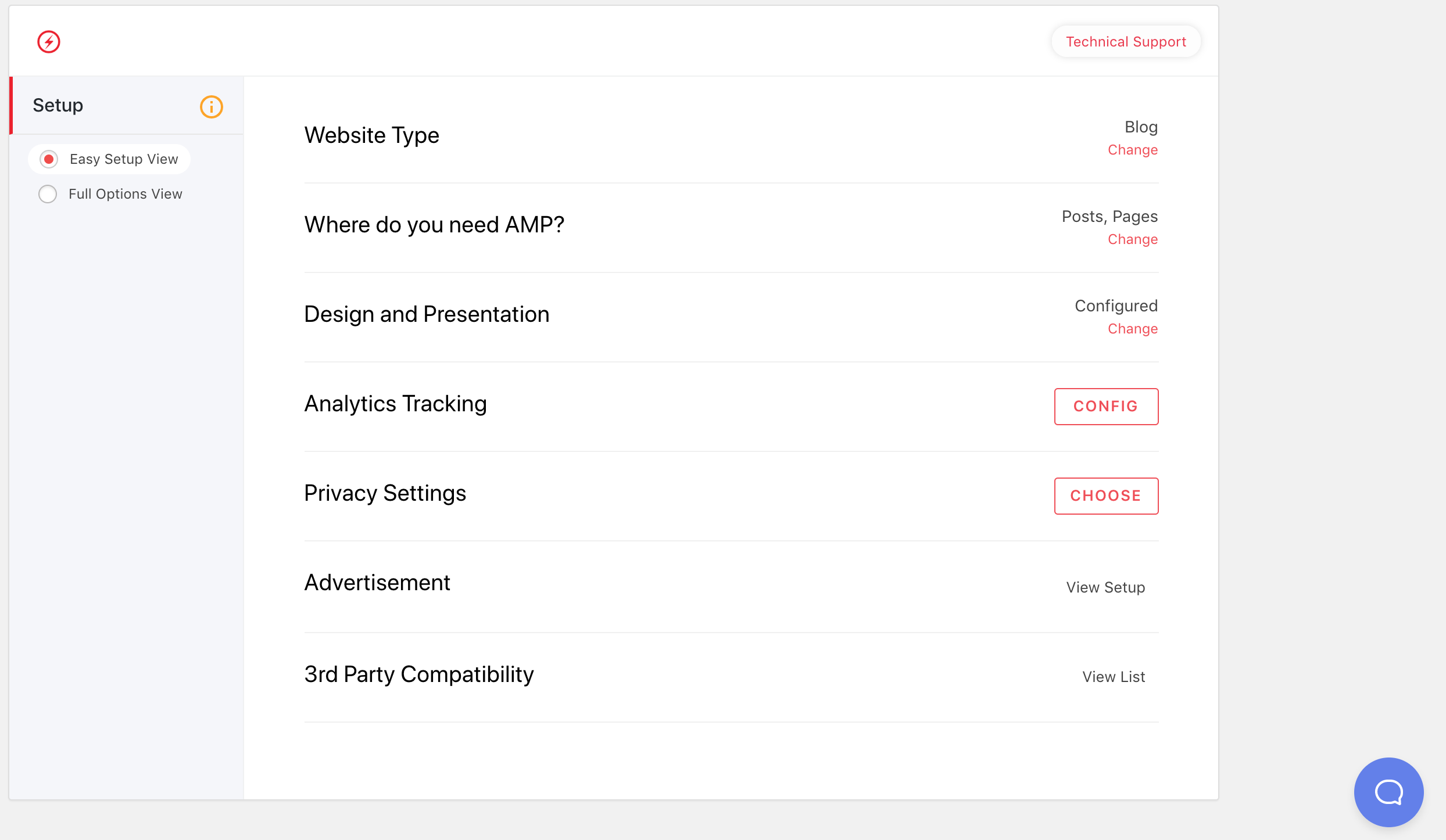 AMP for WP settings screenshot